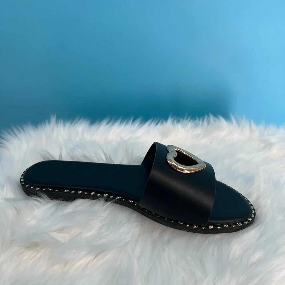 Black and Gold Heart Embellished Sandals - Picture 8 of 8